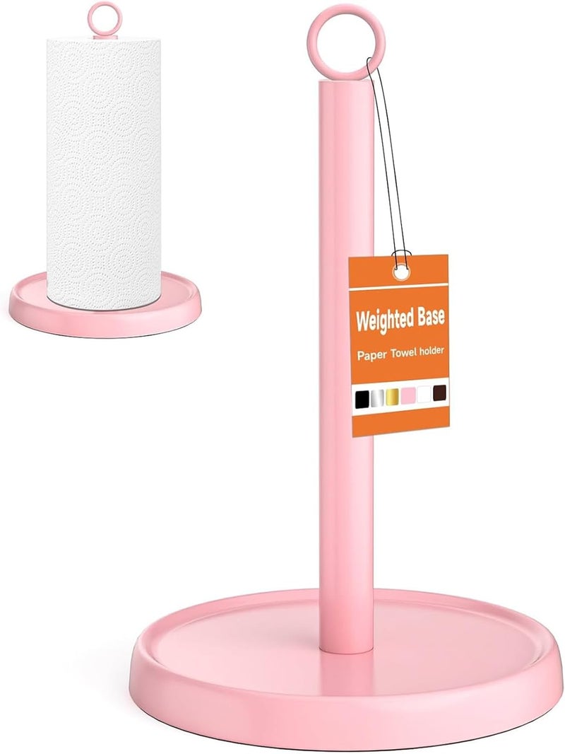 PAROTO Pink Paper Towel Holder Countertop, Pink Kitchen Accessories Decor, Stainless Steel, Paper Towel Stand Holder for Bathroom Farmhouse Essentials with Weighted Base - Image 1